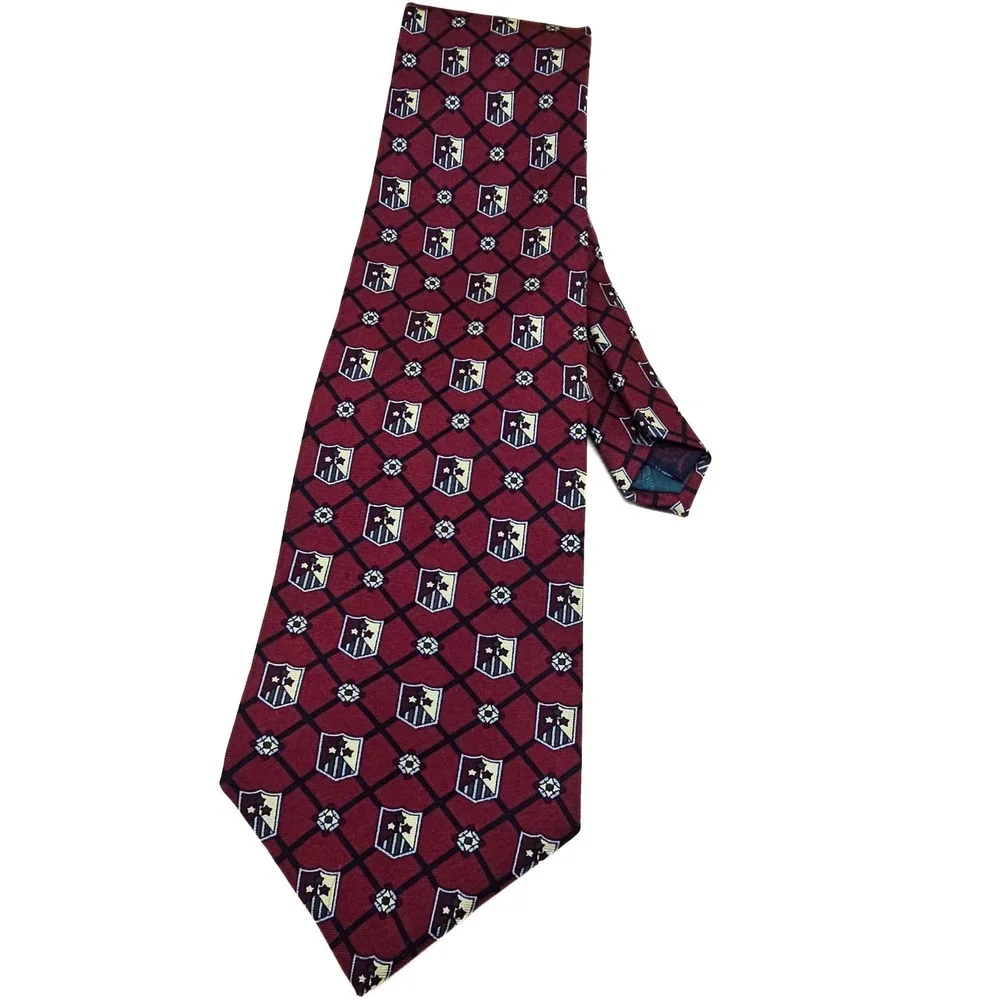 Tommy Hilfiger Mens Red Crest Lattice Silk Necktie‎ Italian Fabric Made in USA